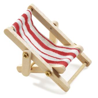 Mini-Liegestuhl 5 x 3,5cm Holz,natur, rot/weiß 