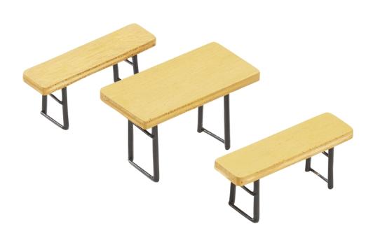 Biertisch-Garnitur-Set, 6 x 3,5 x3cm, Holz, Metall 