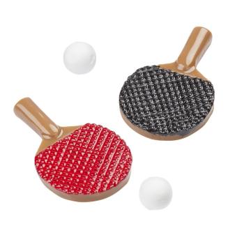 Tischtennisschläger m. Bällen, 2 x 0,2 x3,2cm, rot/schwarz, Kunststoff 